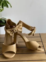 Chanel CC Logo Bow Leather Heeled Sandals - Image 4