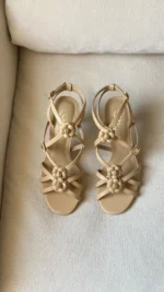 Chanel Camellia Flower Strappy Heeled Sandals