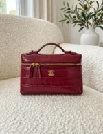 CHANEL Croc Pattern Zip Vanity Bag - Image 2