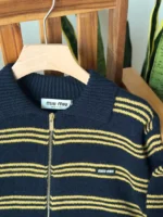 Miu Miu Striped Knit Zip Cardigan - Image 5