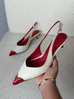 Valentino Garavani VLogo Patent Cap-Toe Leather Kitten Slingback Pumps - Image 4