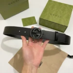 GUCCI Interlocking G Black Leather Belt - Image 9