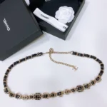 CHANEL Gold-Tone CC Leather Chain Belt