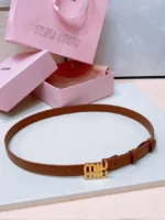 MIU MIU — Leather Belt with Logo Buckle - Image 2