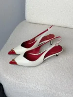 Valentino Garavani VLogo Patent Cap-Toe Leather Kitten Slingback Pumps - Image 3