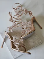 René Caovilla Cleo Crystal-Embellished Spiral Bow Sandals