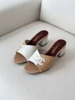 Chanel Two-Tone Leather CC Logo Mules - Image 2
