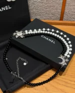 Chanel CC Crystal Embellished Black and White Beaded Chain Belt - Image 6
