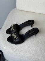اChanel CC Bow Embellished Kitten Heel Mules - Image 5