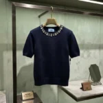 PRADA Short-Sleeve Cashmere Top with - Image 3