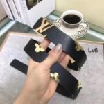 LOUIS VUITTON Black Leather LV Initiales Monogram Flower Belt - Image 4