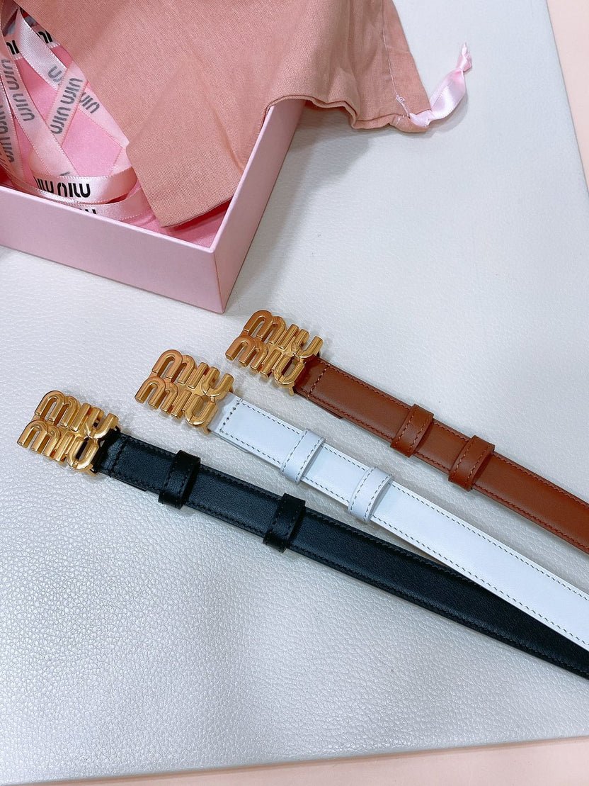 498f2820-ef6c-4197-9fdf-0835184cde6b MIU MIU — Leather Belt with Logo Buckle - Image 1