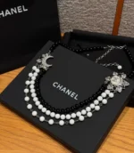 Chanel CC Crystal Embellished Black and White Beaded Chain Belt