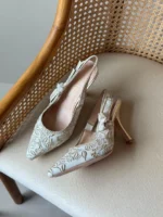 Christian Dior Floral Embroidered Slingback Pumps - Image 4