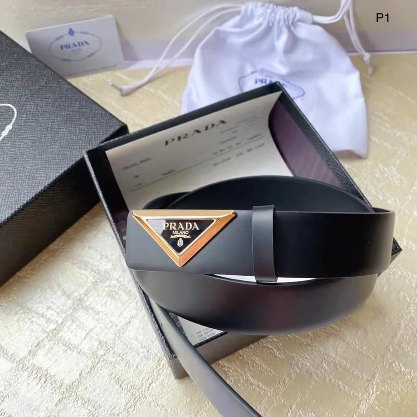54328518-6466-4852-ad9b-61f41ae8b4c8 Prada Triangle Logo Leather Belt - Image 1