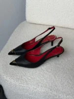 Valentino Garavani VLogo Patent Cap-Toe Leather Kitten Slingback Pumps - Image 5