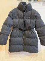 Prada Wool/Flannel Puffer Jacket with Belt - Image 3