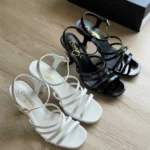 Chanel White Leather Strappy Heeled Sandals