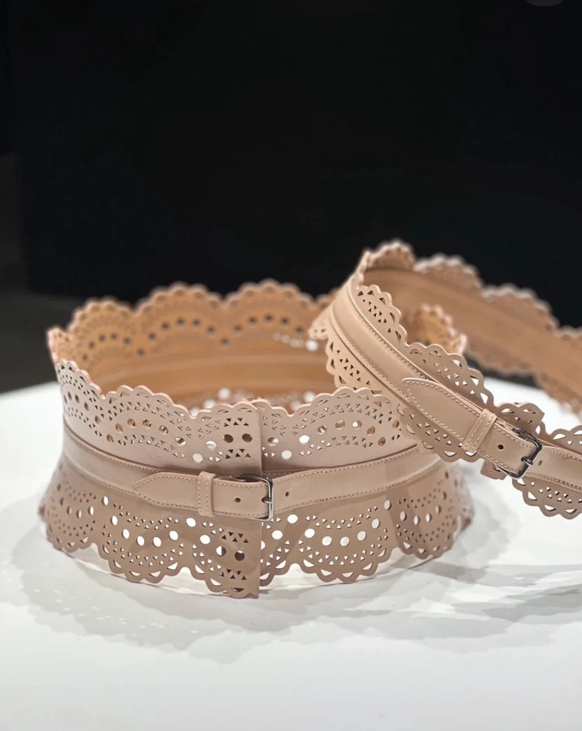 683e7e2f-3776-47cc-9a51-022c6a7f1f07 ALAÏA Nude Laser-Cut Leather Corset Belt - Image 1