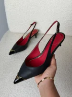 Valentino Garavani VLogo Patent Cap-Toe Leather Kitten Slingback Pumps - Image 2