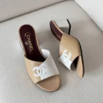 Chanel Two-Tone Leather CC Logo Mules