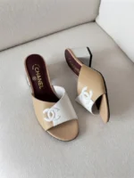 Chanel Two-Tone Leather CC Logo Mules