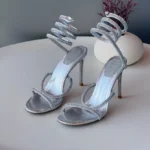 René Caovilla Cleo Crystal-Embellished Spiral High Heel Sandals