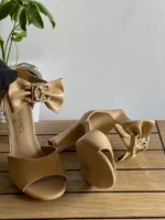 Chanel CC Logo Bow Leather Heeled Sandals - Image 3