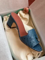 Loro Piana Ostrich Leather Block-Heel - Image 4