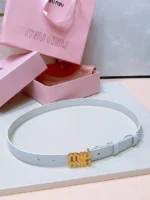 MIU MIU — Leather Belt with Logo Buckle - Image 6