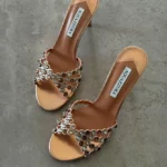 Aquazzura Crystal-Embellished Metallic Leather Mules