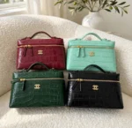 CHANEL Croc Pattern Zip Vanity Bag