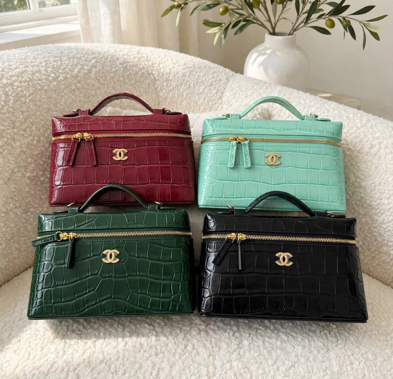 8d0dbd66-7dc1-4b48-8ce5-b05badeee72f CHANEL Croc Pattern Zip Vanity Bag - Image 1