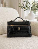 CHANEL Croc Pattern Zip Vanity Bag - Image 4