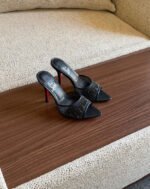 Christian Louboutin Lace and Leather Slingback High Heel Sandals - Image 2