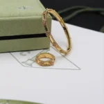 Van Cleef Beaded Clover Gold Ring and Bracelet Set