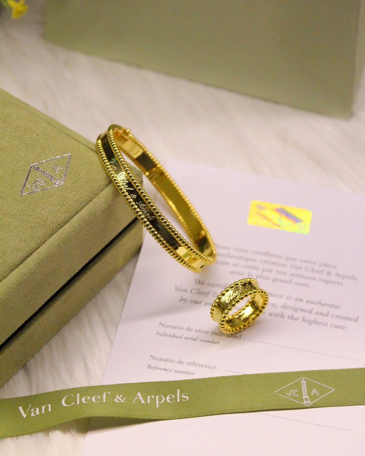 PHOTO-2025-08-28-14-24-55_7 Van Cleef Beaded Clover Rose Ring and Bracelet Set - Image 1