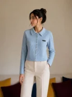 Miu Miu White / Sky Blue Cotton Shirt - Image 5