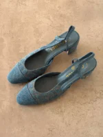 Chanel Quilted Denim Slingback Heels - Image 5