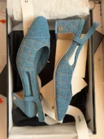 Chanel Quilted Denim Slingback Heels - Image 4