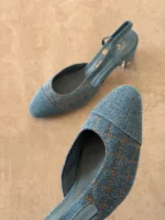 Chanel Quilted Denim Slingback Heels - Image 3