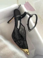 Jimmy Choo Black Lace & Mesh Slingback Pump with Gold Cap-Toe