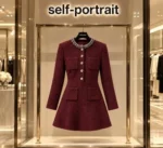 Self-Portrait Burgundy Textured Knit Embellished Mini Dress