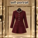 Self-Portrait Burgundy Textured Knit Embellished Mini Dress