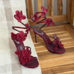 René Caovilla Crystal-Embellished Flower Spiraling Heeled Sandals