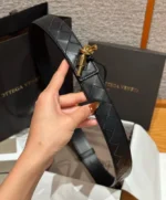 Bottega Veneta Intrecciato Leather Belt with Brass Knot - Image 6