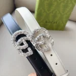 Gucci Marmont Crystal-Embellished Leather Belt
