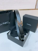 Chanel Black Leather Belt with Interwoven Chain CC Buckle - Image 9