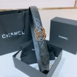 Chanel Black Leather Belt with Interwoven Chain CC Buckle