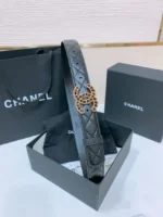 Chanel Black Leather Belt with Interwoven Chain CC Buckle